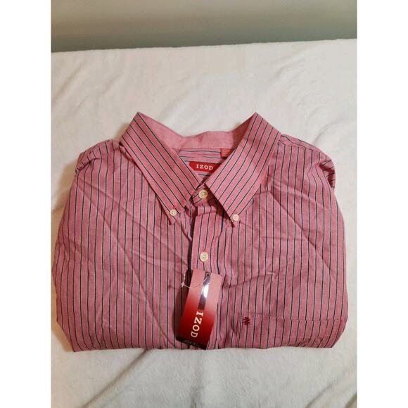 Izod NWT Shirt Mens 2XL Red Striped Long Sleeve Preppy Business Work MSRP $60 - Picture 1 of 12
